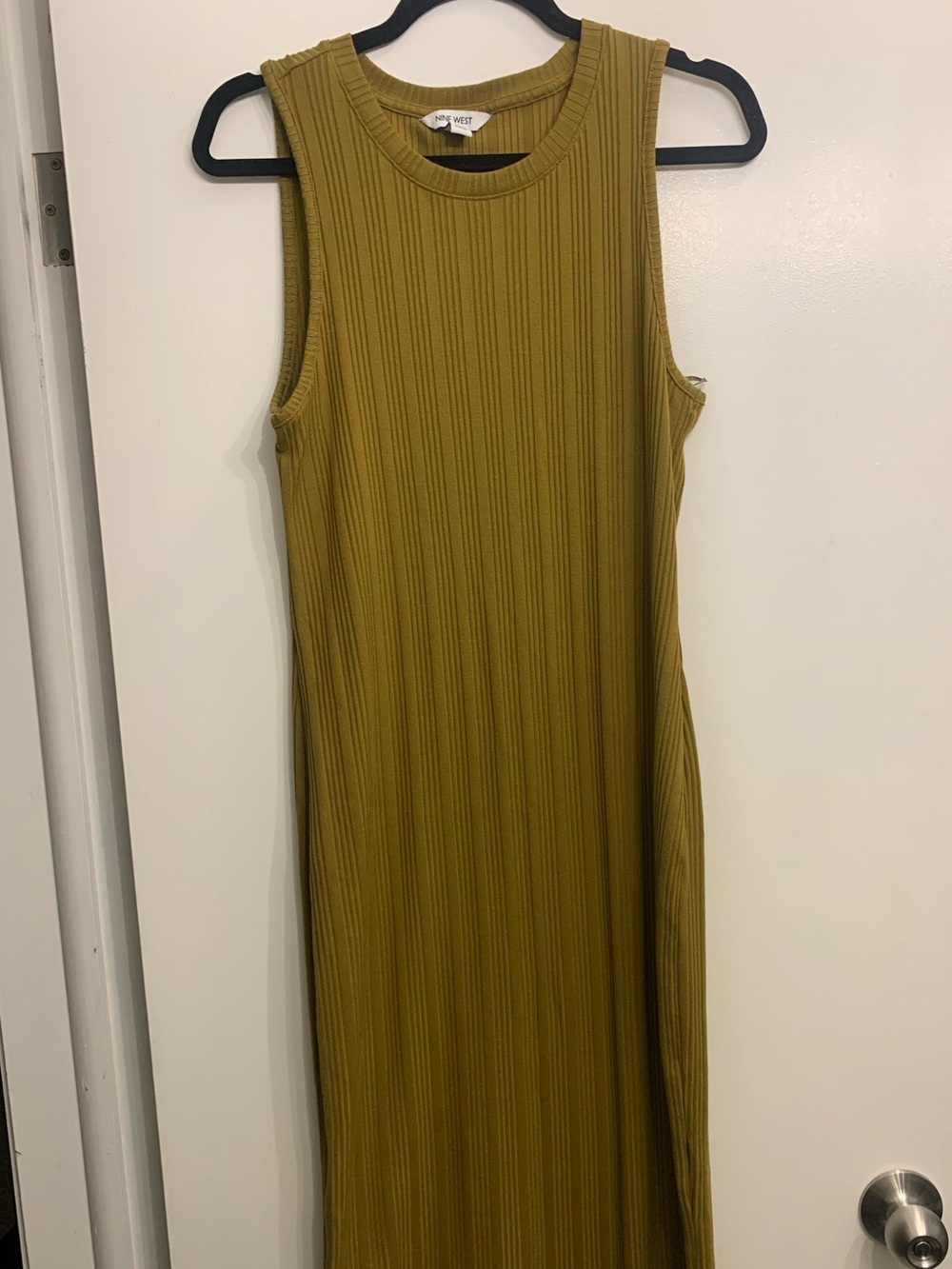 Olive Green Ribbed Sleeveless Midi Dress
